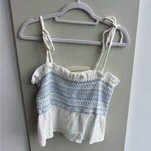 Free People White and Blue Smocked Blouse